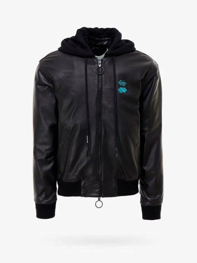Shop Off-white Leather Arrow Bomber In Black