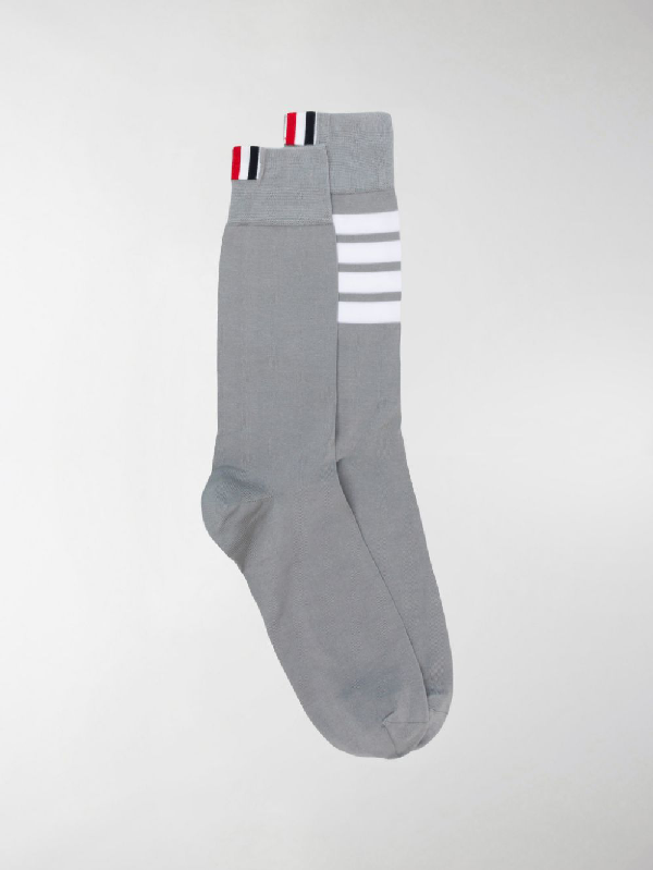 Thom Browne 4-bar Mid-calf Socks In Grey | ModeSens