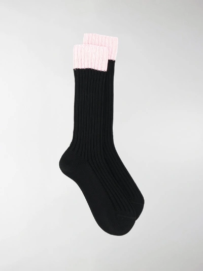 Shop Prada Two-tone Ribbed Socks In Schwarz
