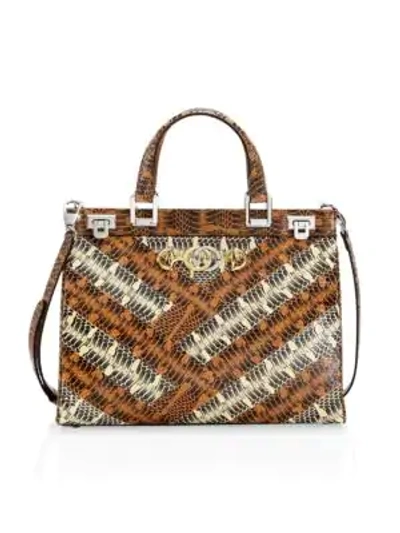 Shop Gucci Zumi Snakeskin Medium Top Handle Bag In Buttercup