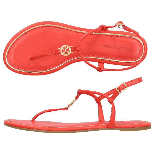 Tory Burch Emmy Logo-embellished Leather Sandals In Red | ModeSens