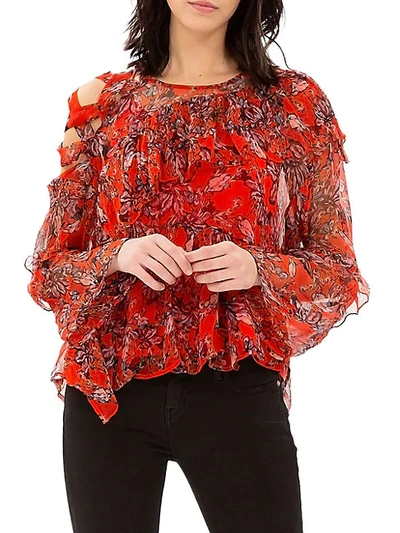 Shop Iro Instant Floral Peplum Blouse In Red