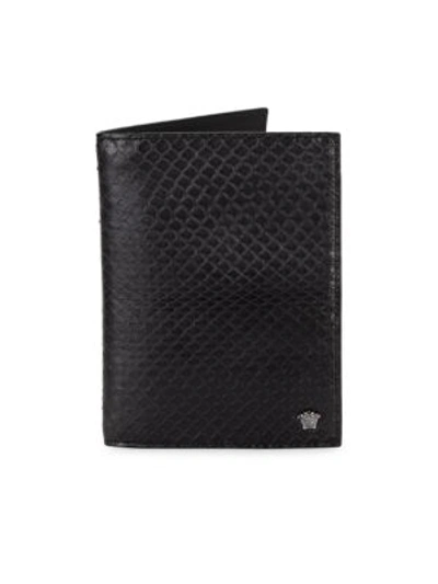 Shop Versace Snakeskin-embossed Leather Wallet In Ultra Black