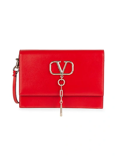 Shop Valentino Vchain Leather Crossbody In Red