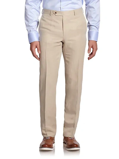 Shop Saks Fifth Avenue Collection By Samuelsohn Classic-fit Linen & Silk Trousers In Tan