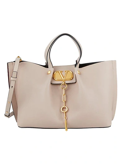 Shop Valentino Logo Pebbled Leather Tote In Poudre