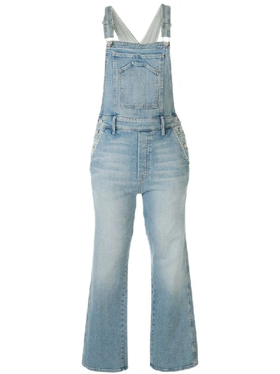 Shop Mother Wide-leg Denim Dungarees In Blue