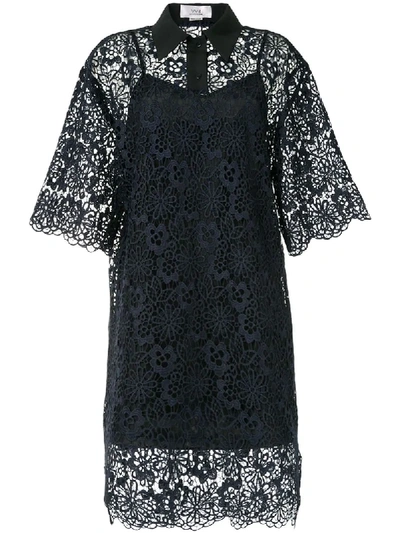 Shop Victoria Victoria Beckham Lace Embroidered Shirt Dress In Blue