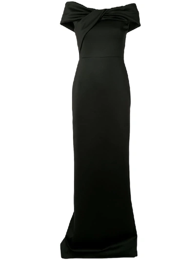 Shop Halston Heritage Satin-panel Draped Sleeveless Gown In Black