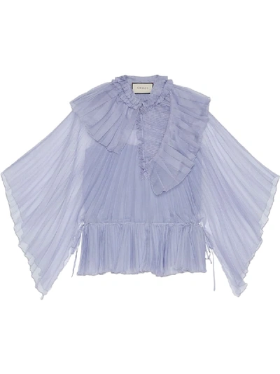 Shop Gucci Ruffled Collar Pleated Blouse In Purple