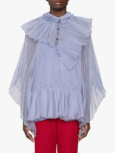 Shop Gucci Ruffled Collar Pleated Blouse In Purple
