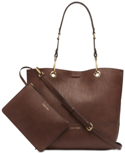 Shop Calvin Klein Sonoma Reversible Tote With Pouch In Walnut/gold