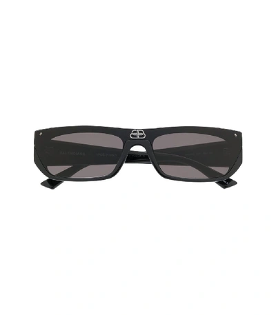 Shop Balenciaga Bb Black Rectangular Sunglasses