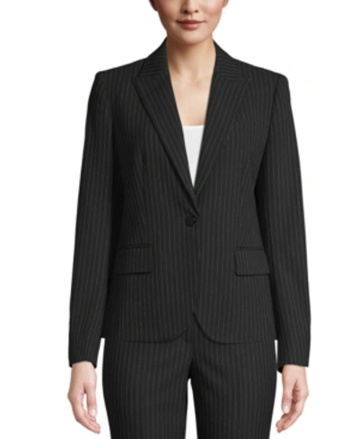 Shop Anne Klein Pinstriped One-button Blazer In Anne Black/anne White