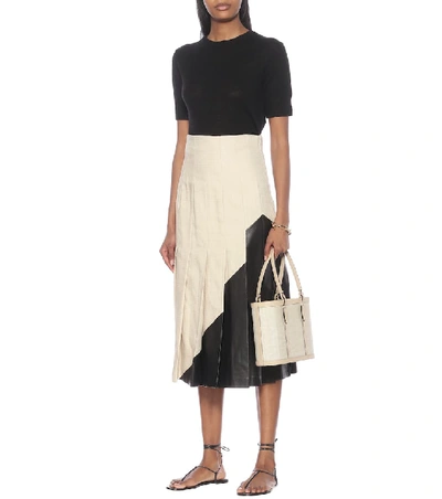 Shop Joseph Saar Shantung Linen And Leather Skirt In Beige