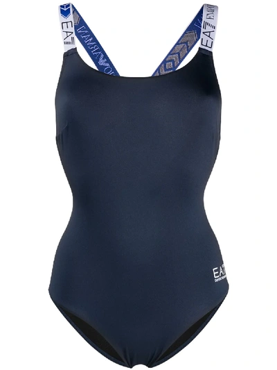 Shop Ea7 Logo Strap One-piece Swimsuit In Black