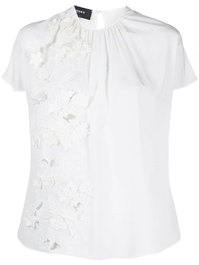Shop Rochas Floral Embroidered Silk Blouse In White