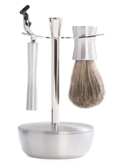 Shop Bey-berk 3-piece Mach3 Razor, Badger Brush, Soap Dish & Stand Set In Silver