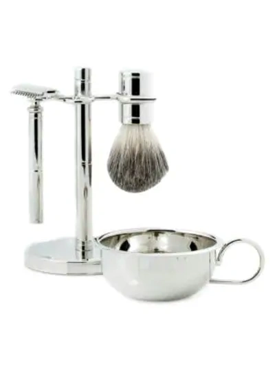 Shop Bey-berk 4-piece Safety Razor, Badger Brush, Soap Dish & Stand Set In Silver