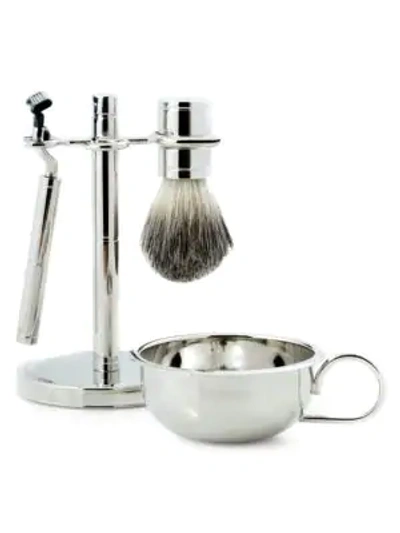 Shop Bey-berk Men's 4-piece Mach3 Razor, Badger Brush, Soap Dish & Stand Set In Silver