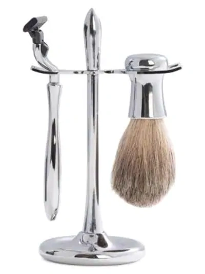 Shop Bey-berk Men's 3-piece Mach3 Razor, Badger Brush & Stand Set In Silver