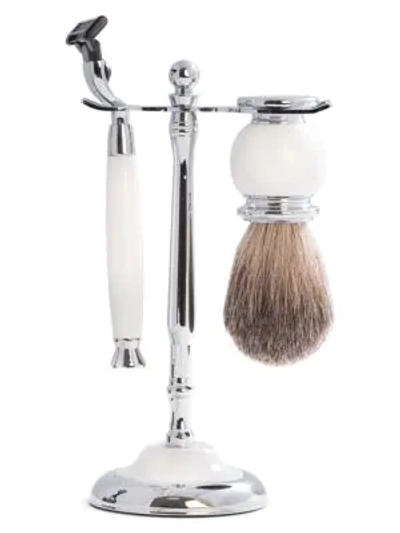 Shop Bey-berk Men's 3-piece Mach3 Razor, Badger Brush & Chrome Stand Set In Silver