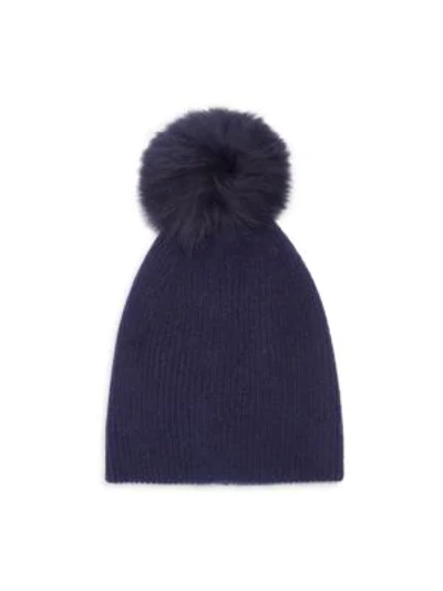 Shop Saks Fifth Avenue Knit Cashmere & Faux Fur Pom-pom Hat In Pale Peony