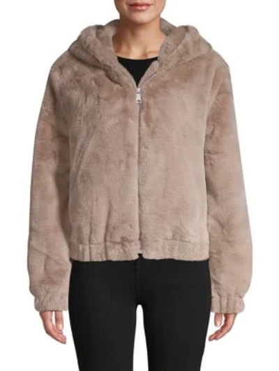 Shop Bagatelle Hooded Faux Fur Jacket In Taupe