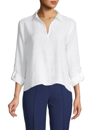 Shop Saks Fifth Avenue High-low Linen Shirt In White