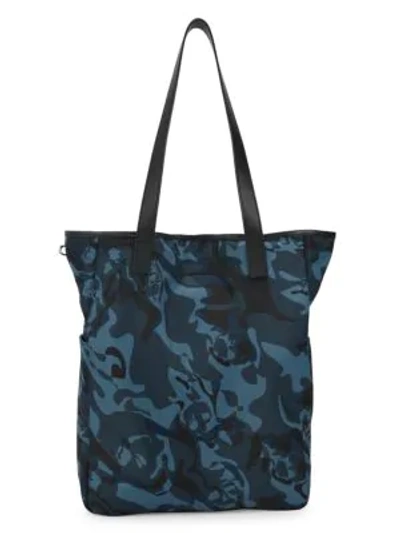 Shop Alexander Mcqueen Printed Leather Shopper In Blue Night