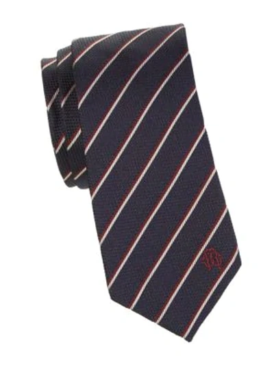 Shop Roberto Cavalli Logo Striped Silk Tie In Navy Red
