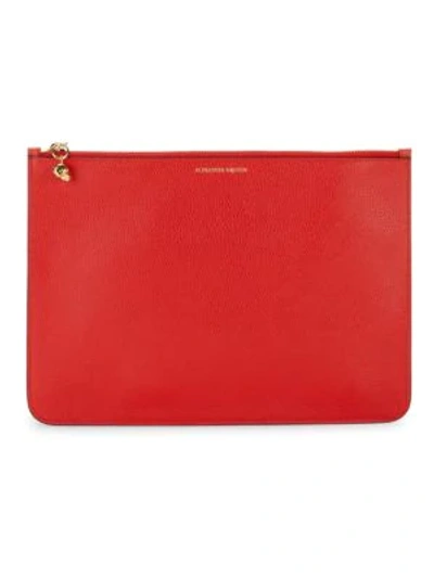 Shop Alexander Mcqueen Small Leather Zip Pouch In Geranium