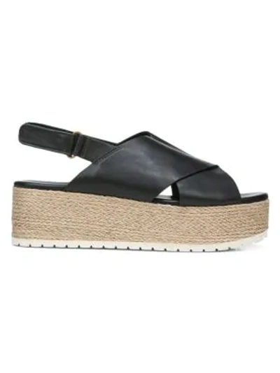 Shop Vince Jenaya Leather Platform Slingback Sandals In Light Straw