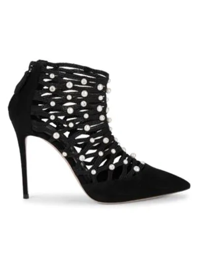 Shop Casadei Embellished Leather Booties In Black