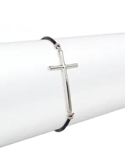 Shop Saks Fifth Avenue Sterling Silver & Leather Cross Bracelet