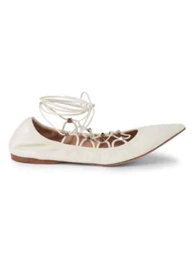 Shop Valentino Rockstud Gladiator Flats In Light Ivory