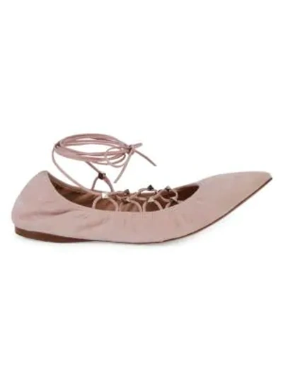 Shop Valentino Studded Suede Ballet Flats In Blush