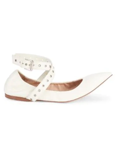 Shop Valentino Love Latch Grommeted Leather Ankle-wrap Ballet Flats In Poudre