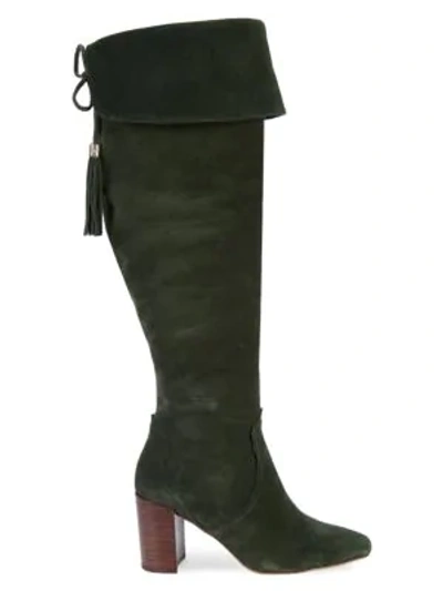 Shop Karl Lagerfeld Razo Suede Heeled Tall Boots In Military Green