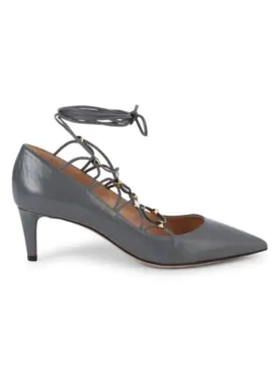Shop Valentino Ankle Strap Leather Pumps In Light Stone