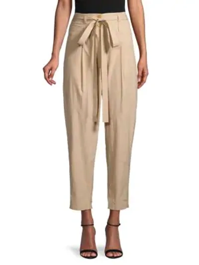 Shop A.l.c Bryan Belted & Cropped Pleat-front Pants In Khaki