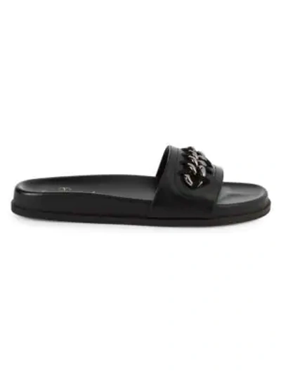 Shop Valentino Embellished Leather Slides In Black