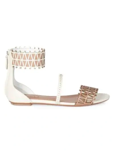 Shop Alaïa Ankle-cuff Laser Cut Leather Sandals In White