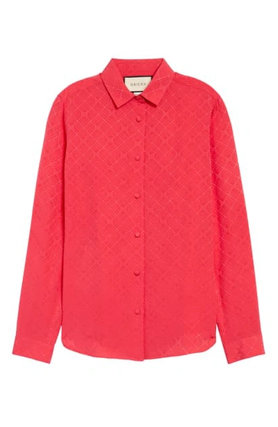 Shop Gucci Gg Check Silk Crepe Jacquard Shirt In Bright Pink