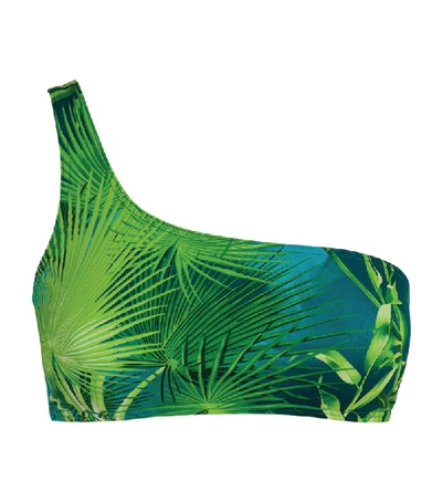 Shop Versace One-shoulder Leaf Print Bikini Top