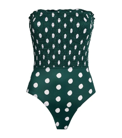 Shop Peony Pebble Polka-dot Strapless Swimsuit
