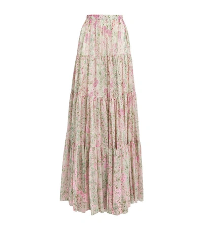Shop Giambattista Valli Silk Floral Tiered Maxi Skirt