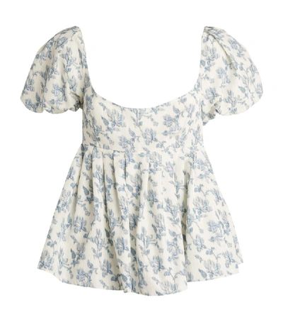 Shop Brock Collection Quirk Floral Puff-sleeved Top