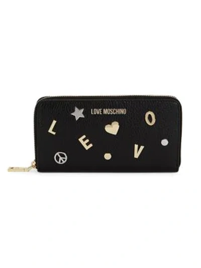 Shop Love Moschino Logo Leather Zip-around Wallet In Red