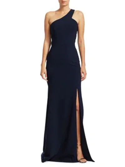 Shop Theia One-shoulder Crepe Gown In Royal